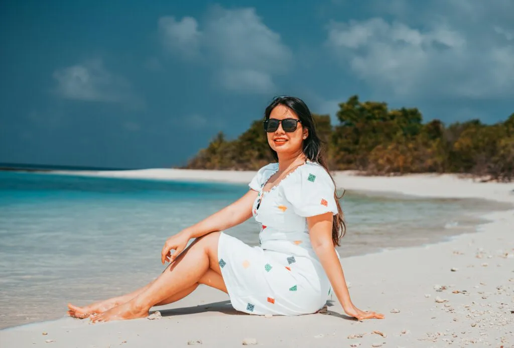 Guest enjoying uncrowded beaches at the best house in Maldives.