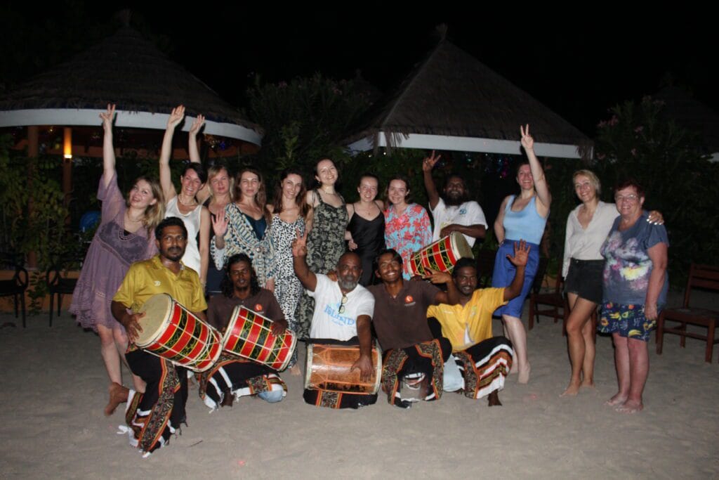 Traditional Maldivian boduberu drum performance at Sabba Beach Hotels cultural night.