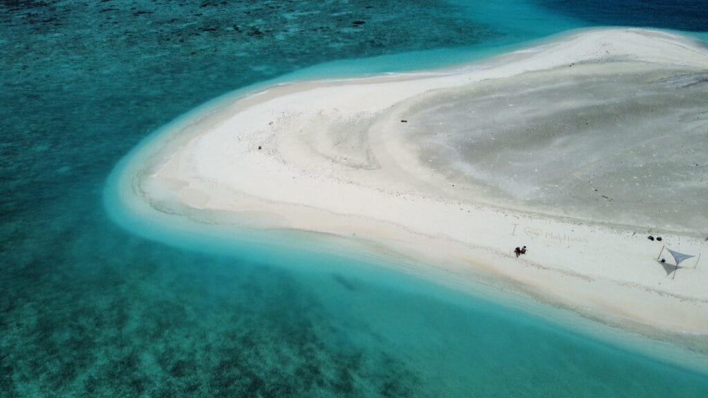 Aerial picture of Sandbank in Maldives