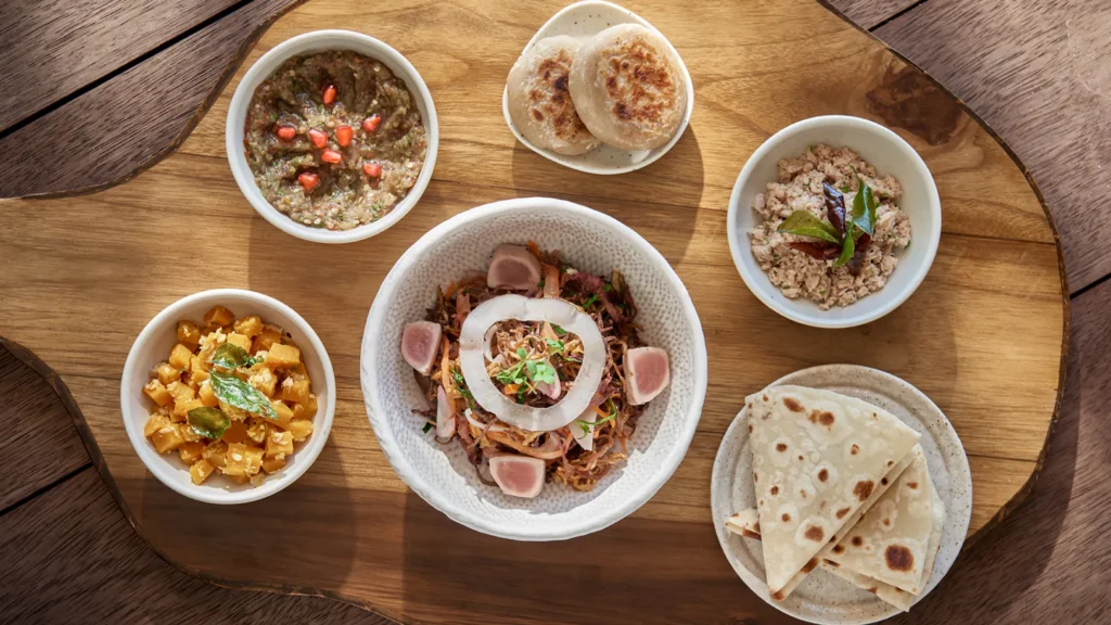 An array of traditional Maldivian dishes showcasing local cuisine.