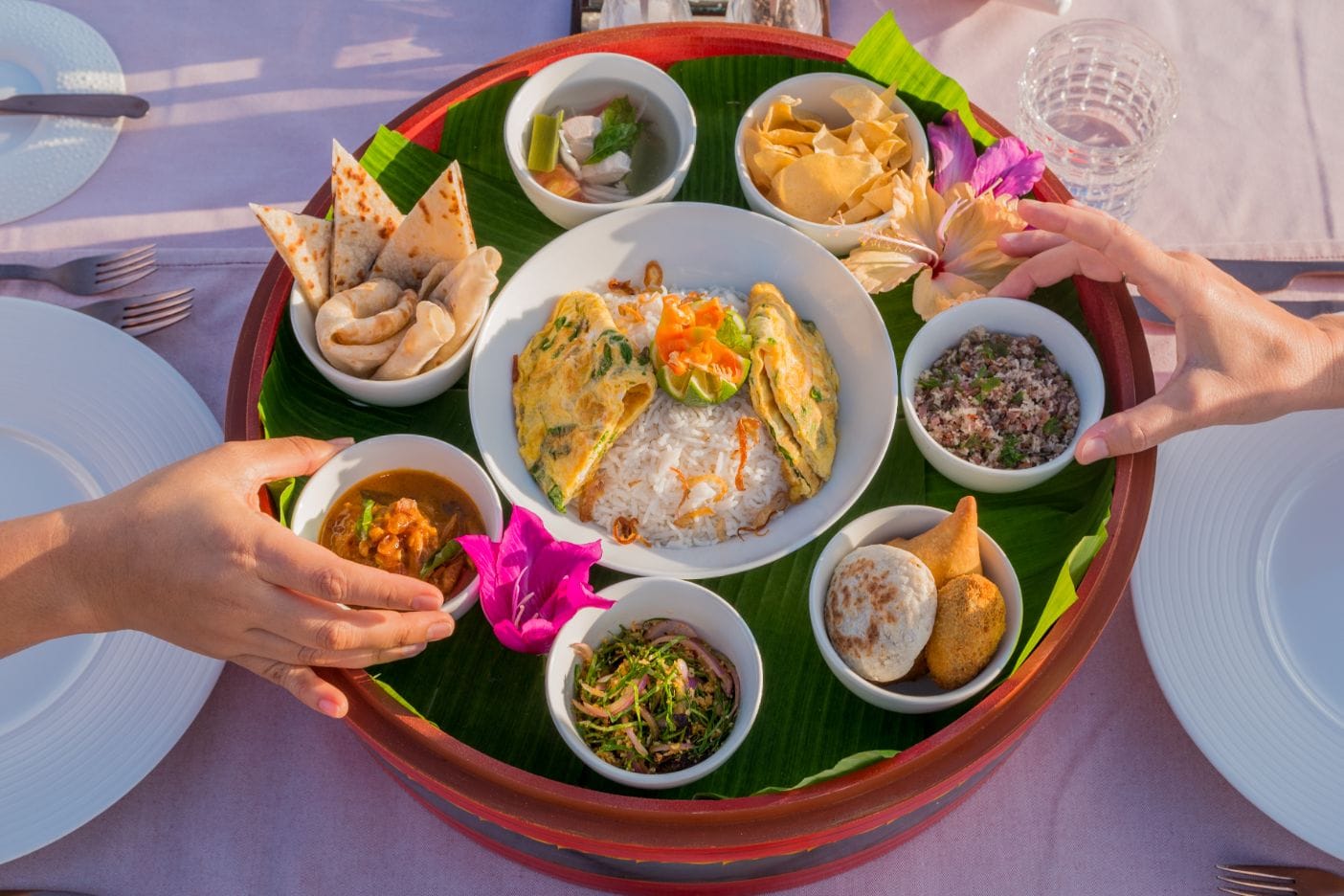 Colorful assortment of fresh local dishes, celebrating authentic island cuisine